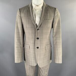 JOHN VARVATOS Size 38 Grey Plaid Wool Blend Notch Lapel Suit